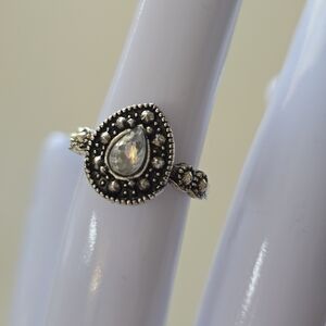 Sterling Silver Teardrop Halo Ring with Clear Stone Size 5